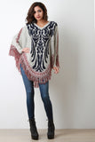 Southwestern Knit Asymmetrical Fringe Poncho