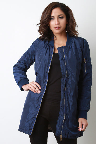 Zipper Longline Bomber Jacket