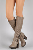 Breckelle Buckle Sequence Stacked Heel Boots