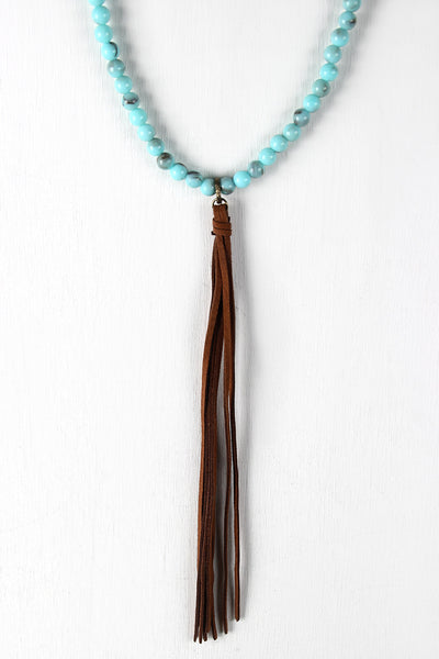 Faux Suede Tassel Bead Necklace