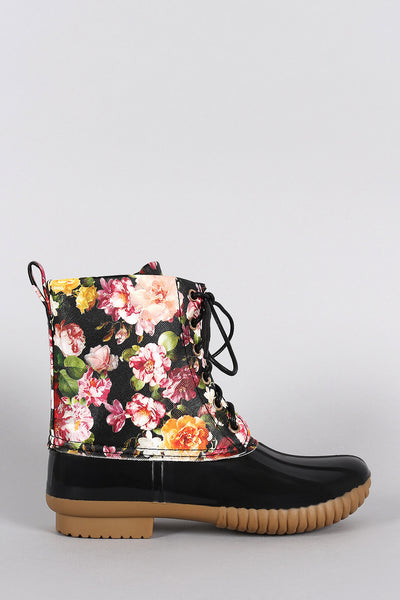 Floral Glossy Ankle Duck Boots