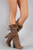 Wild Diva Lounge Suede Faux Fur Cuff Heeled Boots