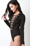 Eyelet Lace-up Long Sleeve Bodysuit