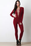 Corset Lace Front Long Sleeve Jumpsuit
