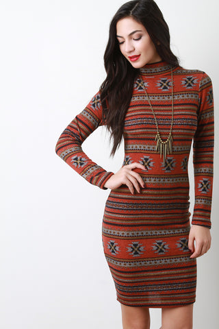 Fair Isle Knit Mock Neck Bodycon Dress