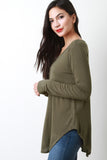 Half Placket Ribbed Knit Top