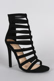 Liliana Nubuck Strappy Caged Open Toe Heel