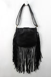 Leather Push Lock Suede Fringe Bag