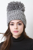 Marled Pom Braided Knit Beanie