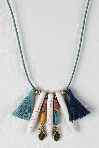 Bone Spike Shape Pendants Tassel Necklace