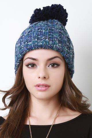 Fold Up Pom Knitted Beanie