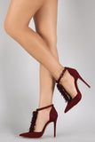 Shoe Republic LA Suede Fringe T-Strap Stiletto Pump