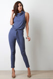 Cowl Neck Ribbed Jersey Jumpsuit