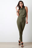 Cowl Neck Ribbed Jersey Jumpsuit