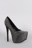 Satin Rhinestone Almond Toe Platform Stiletto Pump