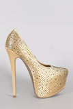 Satin Rhinestone Almond Toe Platform Stiletto Pump