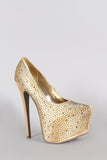 Satin Rhinestone Almond Toe Platform Stiletto Pump