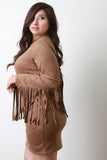 Faux Suede Fringe Sleeve Mini Dress