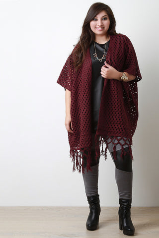 Eyelet Knit Fringe Cardigan