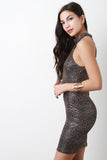 Metallic Corset Lace Mock Neck Dress