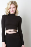 Strappy Waist Mock Neck Long Sleeve Crop Top