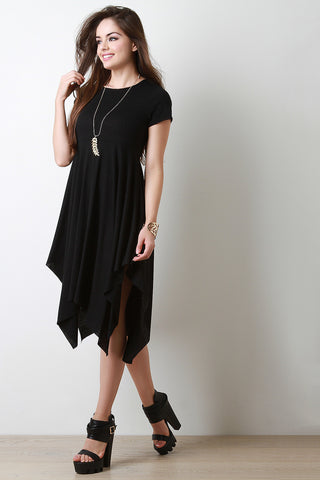 Jersey Knit Asymmetrical Hem Short Sleeve Dress