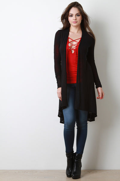 Semi Sheer Open Front Long Cardigan