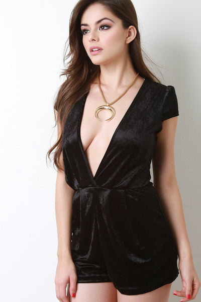 Plunging V-Neck Velvet Romper