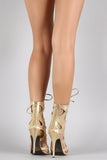 Metallic Cutout Lace Up Peep Toe Heel