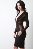 Mesh Panels V-Neck Midi Dress