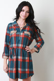 Crest Buttons Flannel Shirt Dress