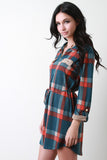 Crest Buttons Flannel Shirt Dress