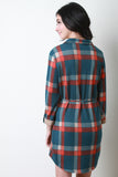 Crest Buttons Flannel Shirt Dress
