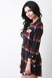Crest Buttons Flannel Shirt Dress