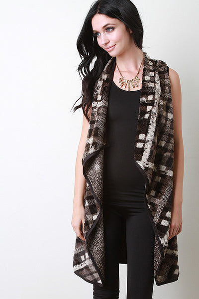 Plaid Short Fur Longline Vest