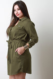 Button-Up Self-Tie Long Sleeve Dress