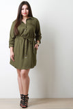 Button-Up Self-Tie Long Sleeve Dress