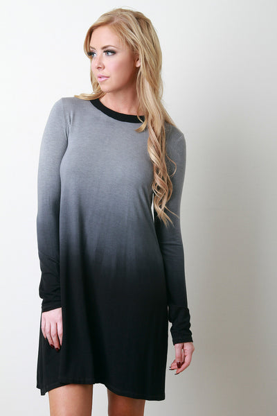 Jersey Knit Dip Dye Long Sleeve Dress