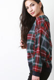 Knit Plaid Dolman Sleeve Top