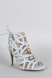 Qupid Caged Back Lace Up Open Toe Heel