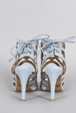 Qupid Caged Back Lace Up Open Toe Heel