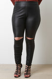 High Waisted Knee Slits Vegan Leather Leggings