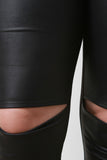 High Waisted Knee Slits Vegan Leather Leggings