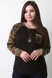 Sleeve And Pocket Camouflage Raglan Top