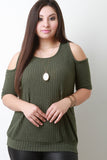 Ribbed Knit Cold Shoulder Top