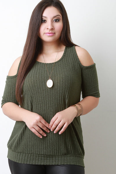 Ribbed Knit Cold Shoulder Top