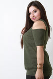 Ribbed Knit Cold Shoulder Top