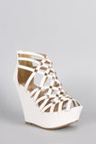 Vegan Leather Strappy Criss Cross Peep Toe Studded Wedge