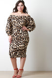 Leopard Balloon Sleeve Midi Dress