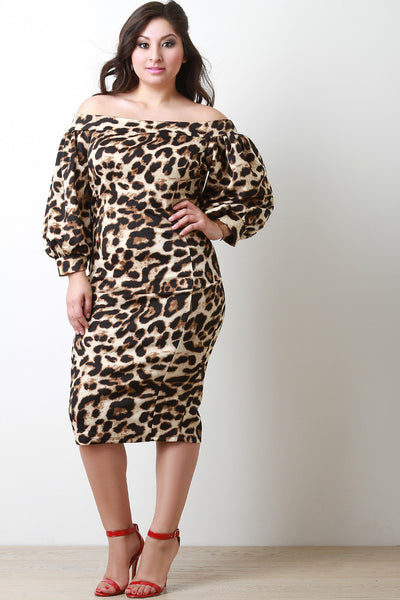 Leopard Balloon Sleeve Midi Dress